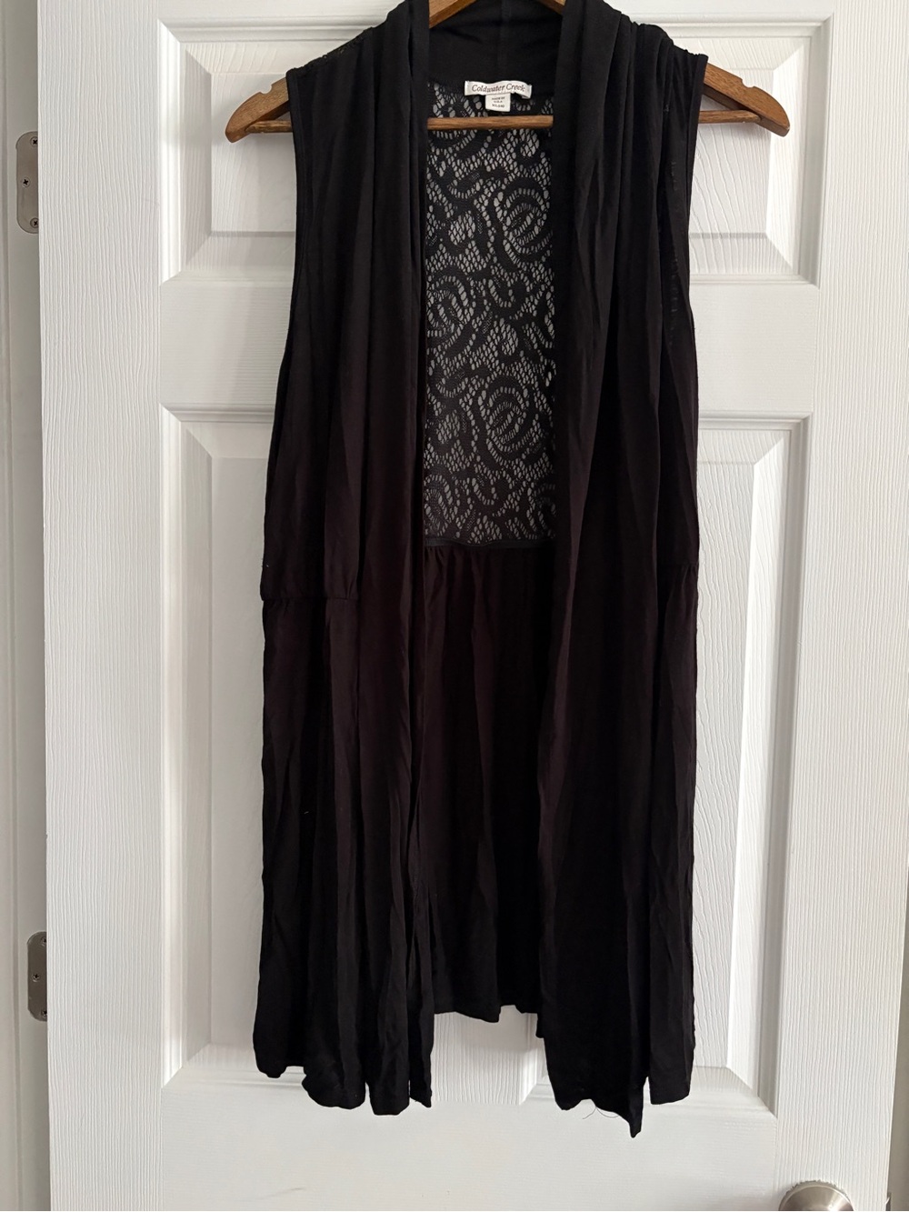 Coldwater Creek Black Sleeveless Lace-Back Layering Duster